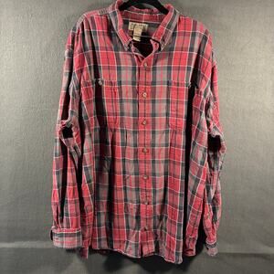 duluth men flannel shirt 2XL tall red plaid western outdoor utility grunge